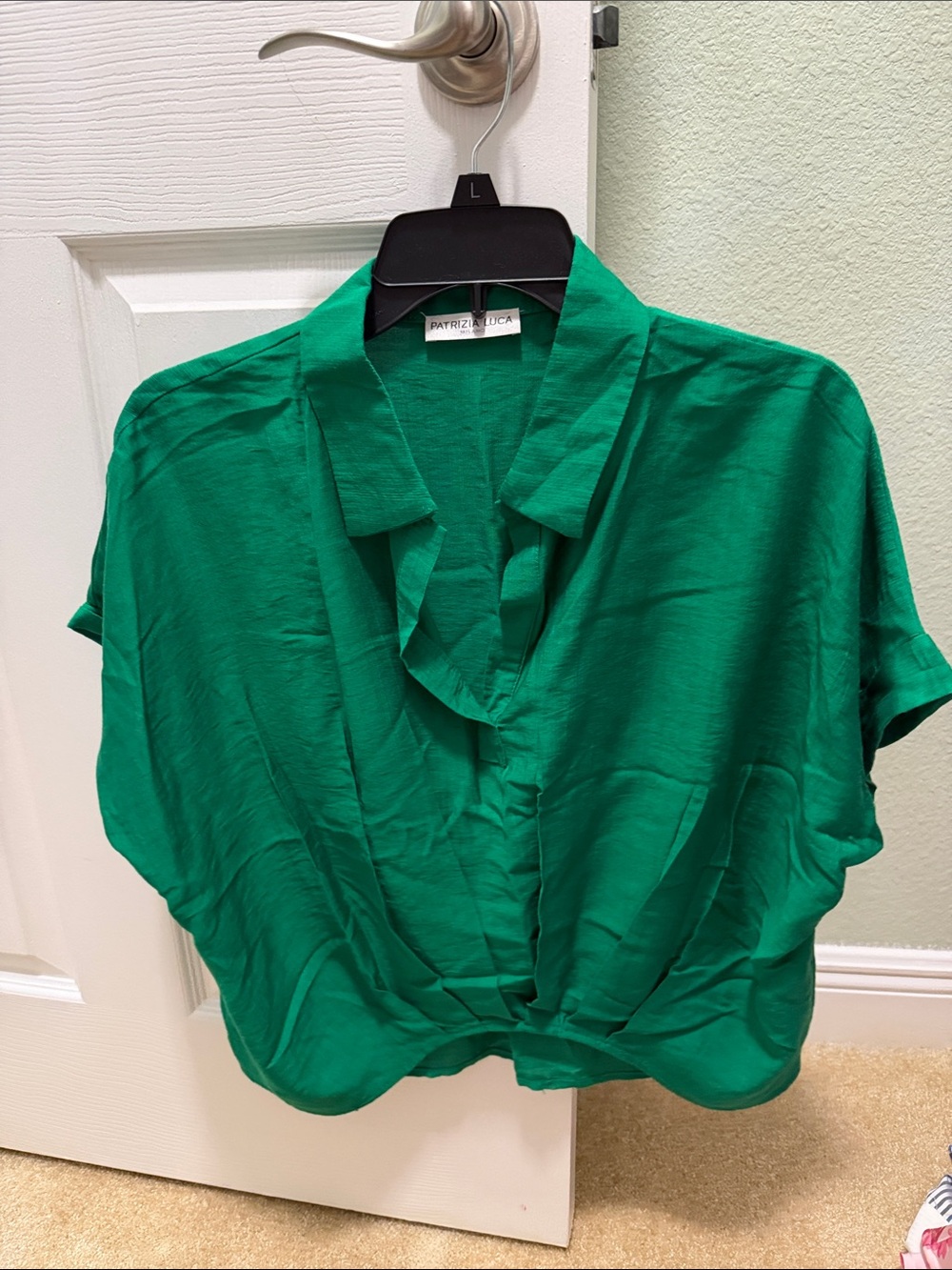 Patrizia Luca Green Short Sleeve Tie-Front Top